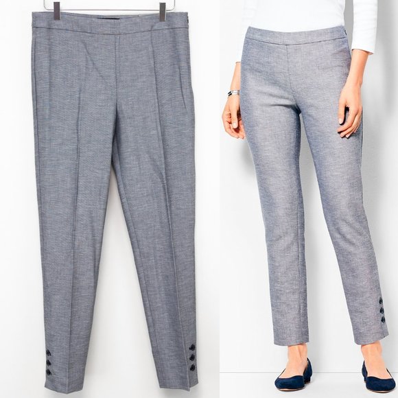 Talbots Chatham Pants Ankle Slim Leg Sharkskin Button Hem Blue Grey Size 8 New - Picture 1 of 10